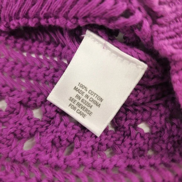 Size  L | Purple Crochet Chevron Knit Sleeveless V-Neck Tank Top Women - Picture 6 of 6